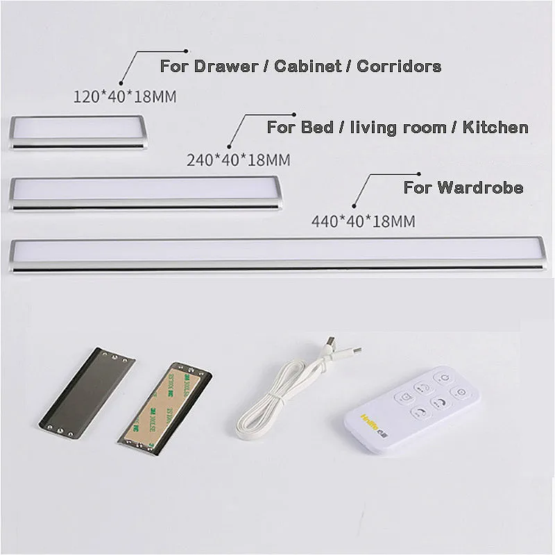 New 12cm 24cm 44cm LED Under Cabinet Light Remote controller Aluminum Closet Light Wireless dimming Night Light Kitchen lights