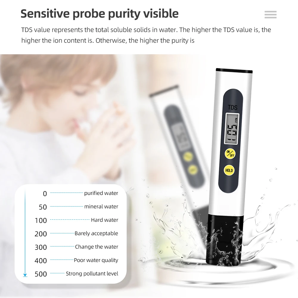 Automatic calibration TDS Meter Digital Water Quality Tester for Water Purity Test, Swimming Pools, Measure 0-990ppm20%