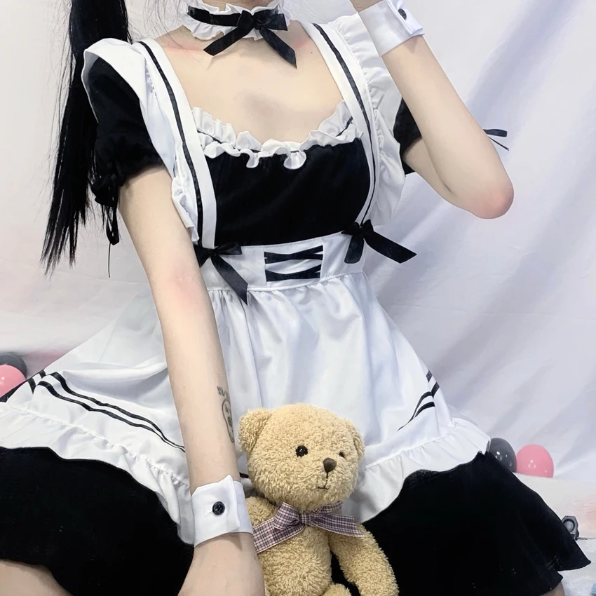 Disfraces de mucama para mujer, vestido negro, Lolita, bonito, Anime, camarera, mucama, fiesta, disfraz de actuación, Cosplay de Halloween