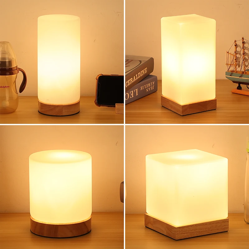 

TUDA Wood Glass Table Lamp for Bedroom Desk Lamp Feeding Bedside Lamp Girls Bedroom Study Decoration Night Light