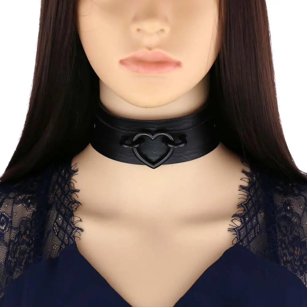 Goth Choker For Women Black Leather Heart Collar Chokers Aesthetic Grunge Necklace Chocker Halloween Party Jewelry