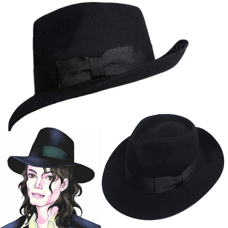 

High quality wool hat wool 1: 1 Michael Jackson concert dance hats classic black wide hat with jazz brim knight hats With