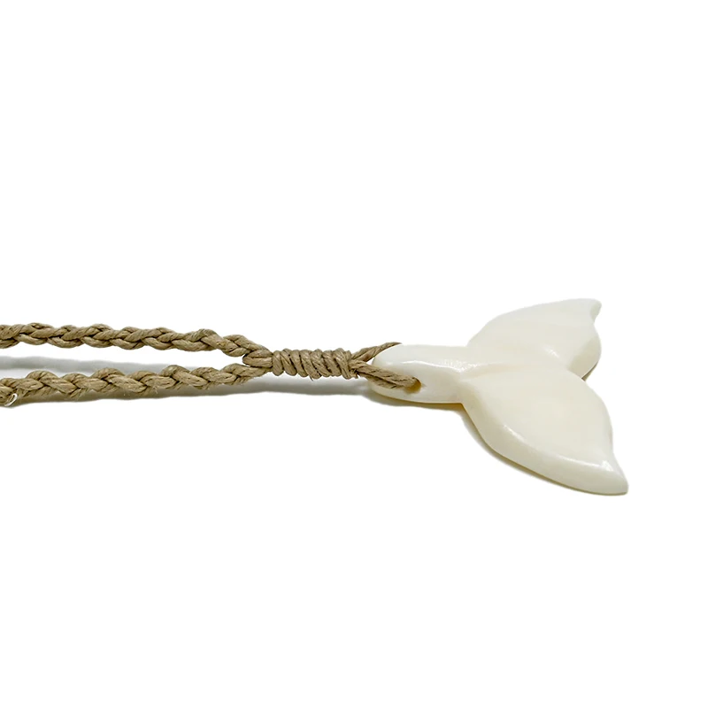 NGX039 Man Jewelry New Zealand Maori Tribes Pendant Natural Bone Whale\'s Tail Hemp Rope Weaving Beach Leisure Surfing Necklace