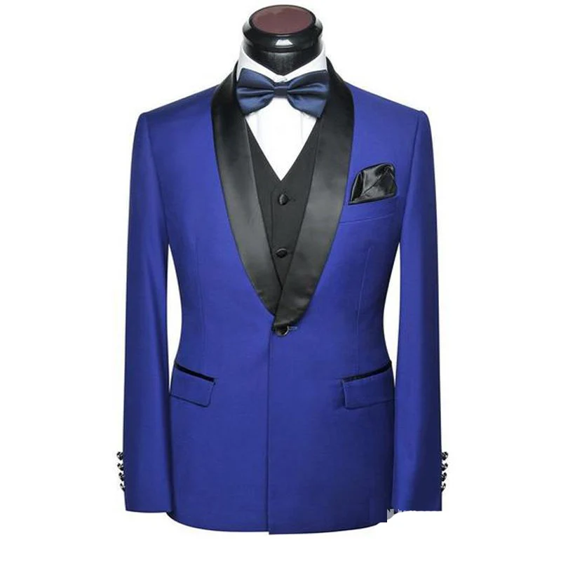 2020 neueste Design Blau Drei Stücke Hochzeit Männer Anzüge Slim Fit Bräutigam Besten Mann Smoking Business Prom Kleid (Jacke + hosen + Weste)