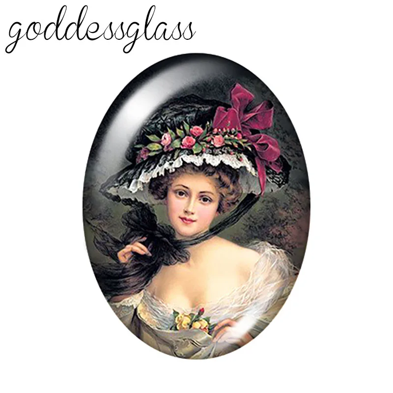 Vintage Lady Oil paintings style 10pcs mixed 13x18mm/18x25mm/30x40mm Oval photo glass cabochon demo flat back Making findings