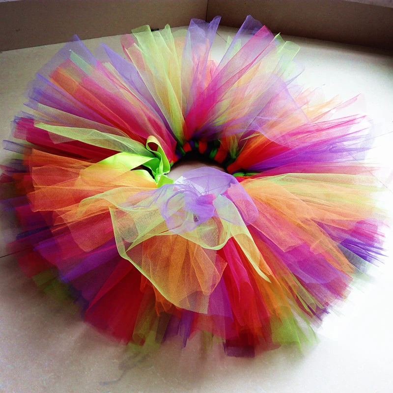 Girls Fluffy Tutu Skirt Rainbow Color Dance Ballet Tutu Skirt Girl Baby Birthday Party Wear Halloween Costume Clothing Kids