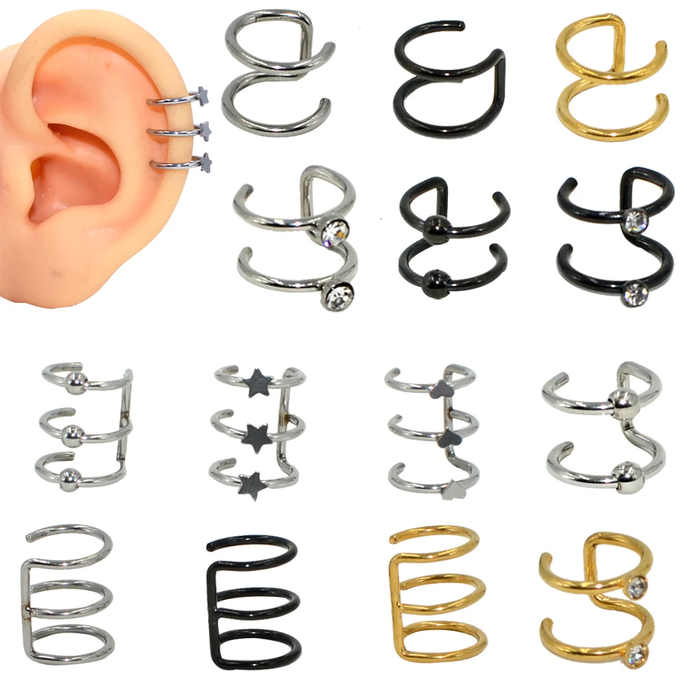 1PCS Stainless Steel Clip On Wrap Earring Tragus Ear Cuff Clip nose ring Fake Piercing Body Jewelry Dilataciones Falsas