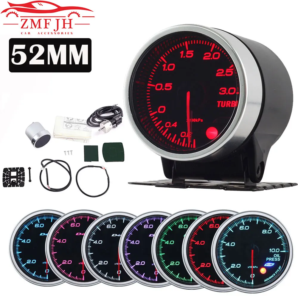 7Color LED Display Backlight Car Auto Turbo Gauge 52MM Smoke Lens 3Bar Turbo Gauge Turbo Boost Meter With Electronic Sensor