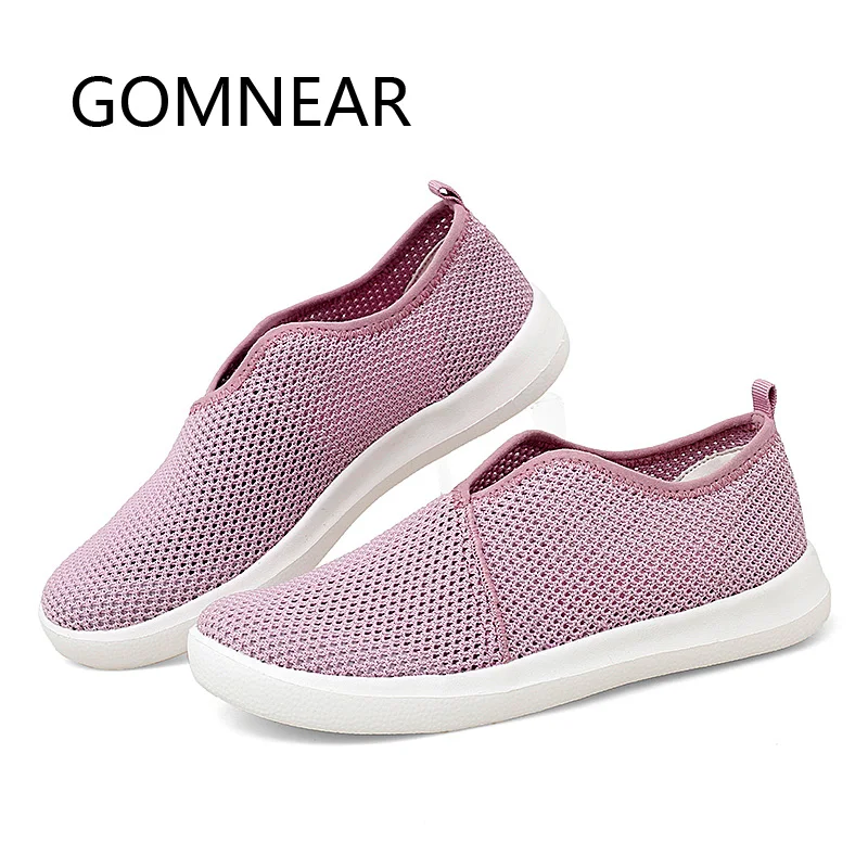 GOMNEAR Fashion Slip On Women Casual Shoes Breathable Summer Flats Shoes Mesh Woman Loafers Light Walking Shoes Sneakers Female