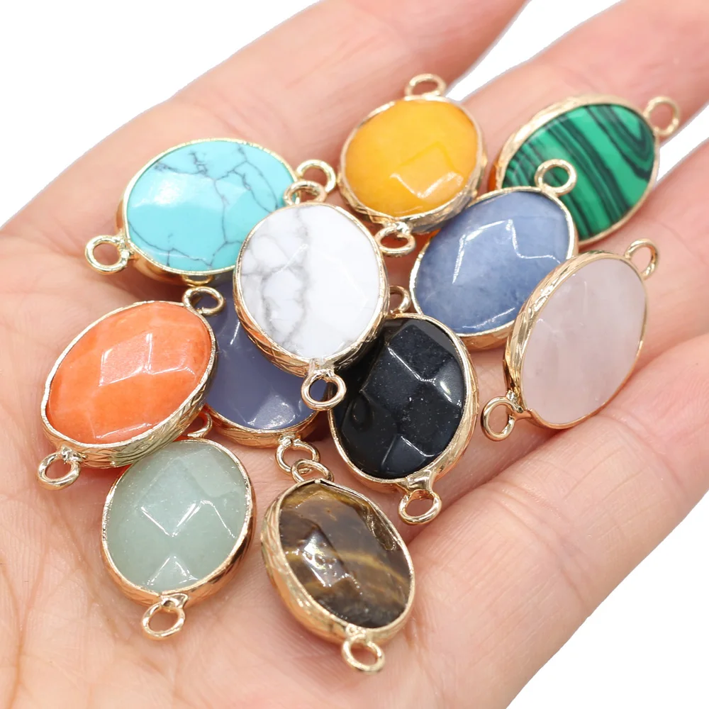 Natural Stone Turquoise Malachite Egg Shaped Connector Pendant Handmade DIY Necklace Bracelet Jewelry Accessories Gift
