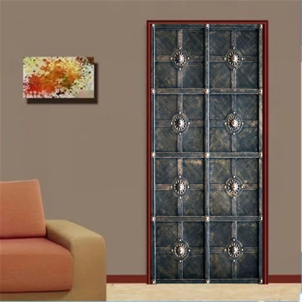 PVC Self-Adhesive Metal Door Stickers DIY Removable Wooden Doors Decal Home Design Door Posters Wall Sticker Customized Service