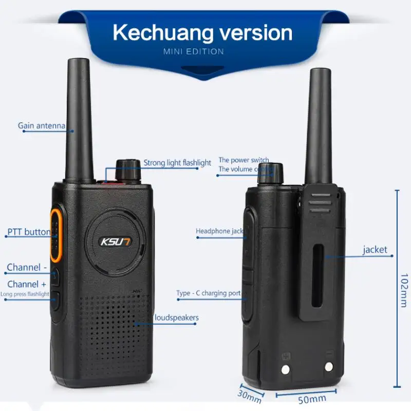 KSUN Mini Walkie Talkie Long Range Dual PTT Walkie-Talkie PMR 446 Portable Two-way Radio Walkie-talkies 2 Pcs Hotel Restaurant