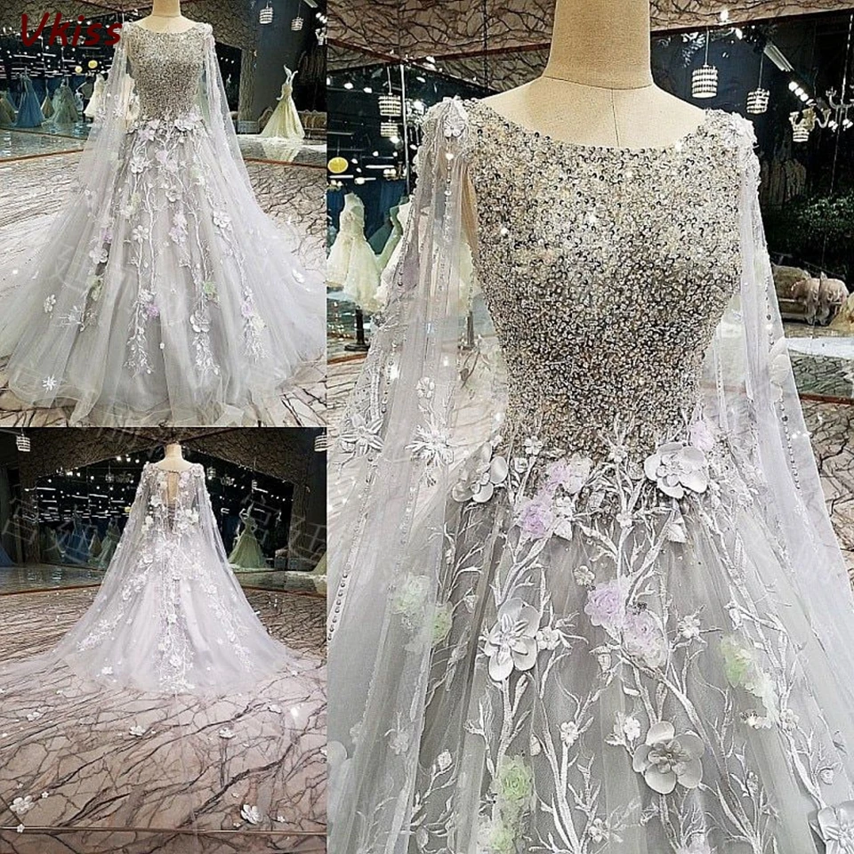 Luxurious Beaded Sequin Wedding Dresses 2020 Gray Couture Bridal Gowns Tulle Women Vestidos De Novia Elegant Long Wedding Dress