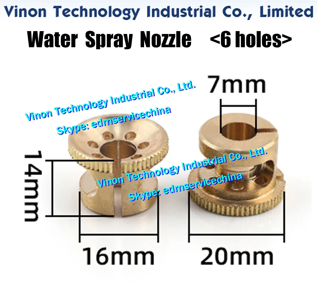 (5pcs/bag) EDM Brass Water Spray Nozzle (6 Holes) D20xD16xd7x14Hmm used for Molybdenum Wire High Speed Wire Cutting Machine