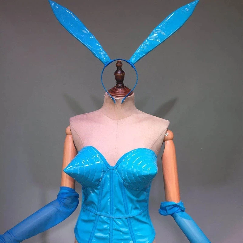 طقم بدلة للجسم باللون الأزرق ذو شوكة عالية مثير للتكنولوجيا المستقبلية في الملهى الليلي DJ DS GOGO زي عرض الرقص ومهرجانات الحفلات الزي الهذيان