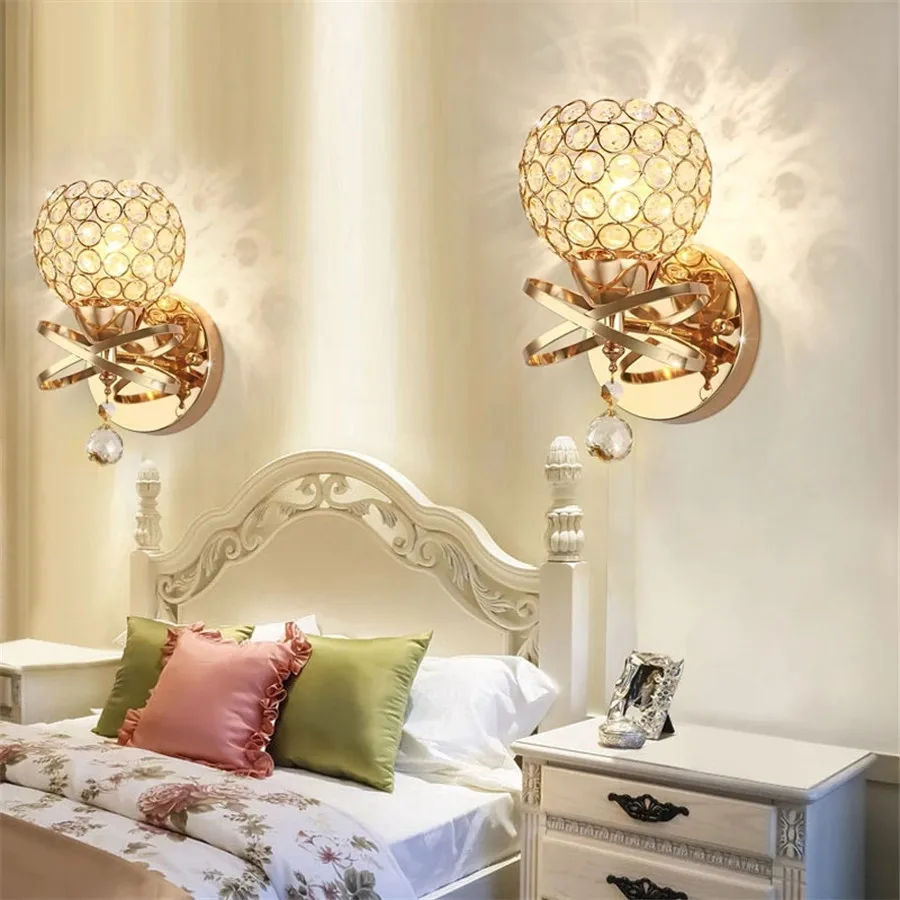 Retro Luxury Crystal Bedside Wall Light Fixture for Living Room Corridor Balcony Aisle Stair Wall Lamp Sconce Home Decor Ligting