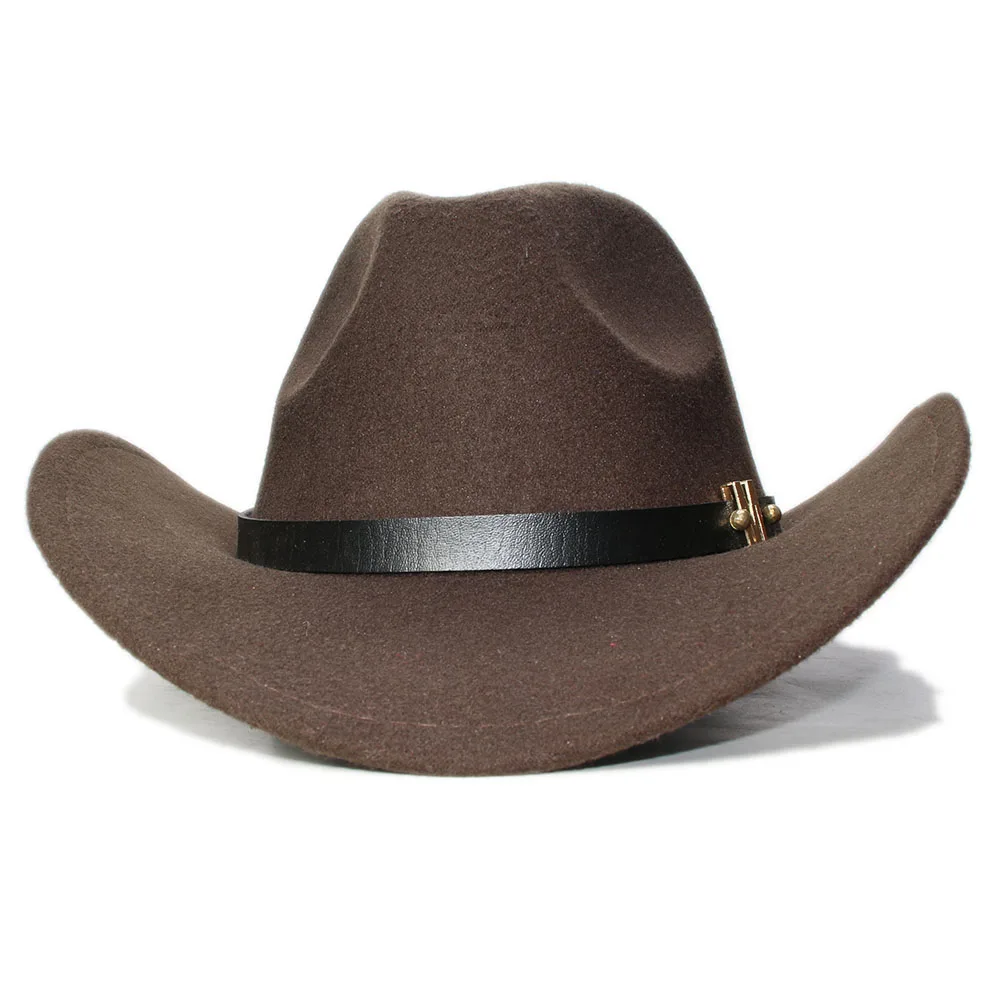 

A183 Adult Wool Fedoras Hat Male Female Leather Belt Woolen Caps Children Parent and Child West Cowboy Hat Large Brimmed