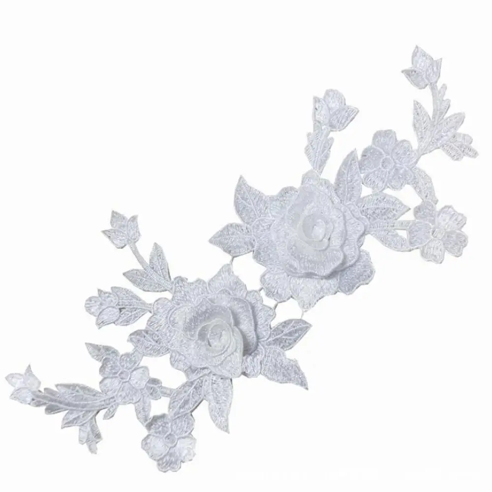 1 Pc nero bianco 3D rose fiori ricamo cucire su toppe cucito Applique ricamato vestiti fai da te