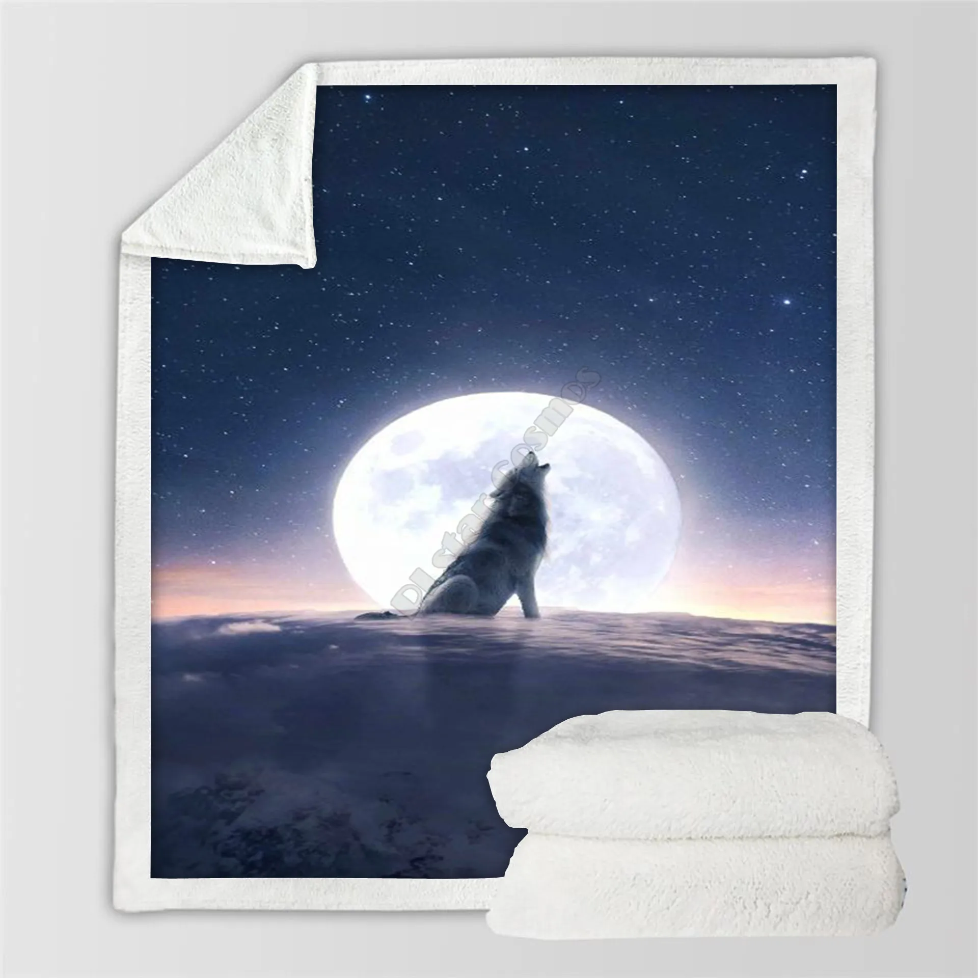 

Флисовое одеяло Plstar Cosmos Wolf, шерпа с 3D принтом, одеяло на кровать, домашний текстиль, сказочный стиль-3