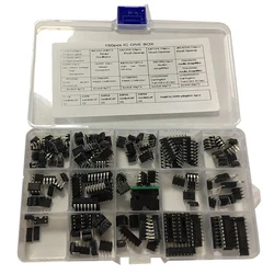 Hfes icチップ詰め合わせ150個、opamp、発振器、pwm、PC817、NE555、LM358、LM324、JRC4558、LM393、LM339、NE5532税込。ソケット