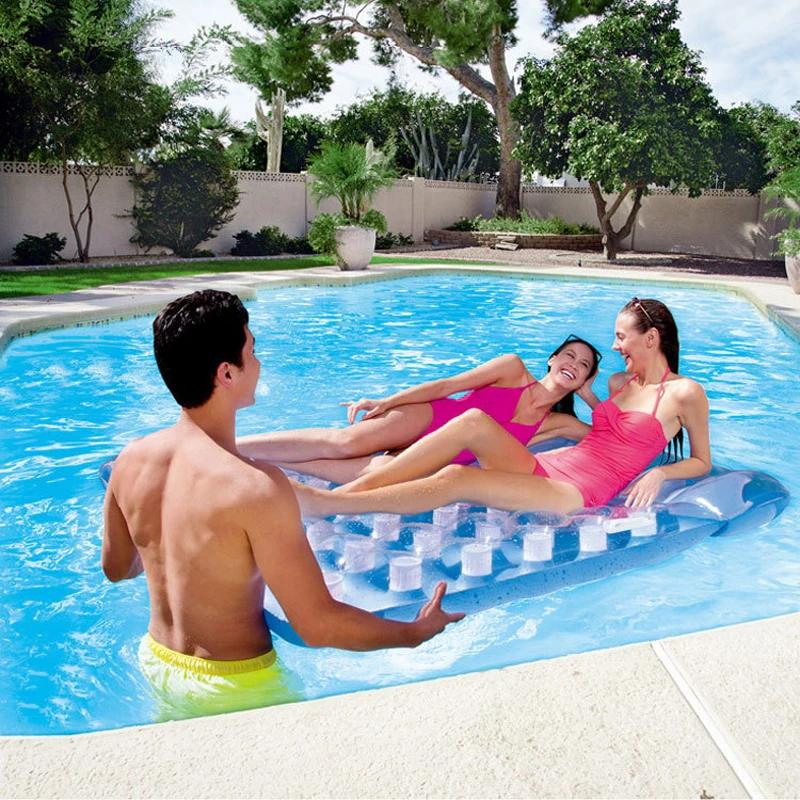 Double French 36 Pocket Swimming Pool Mattress Float Lounge Twin Tanner Inflatable Pool Lounger Air Mattress