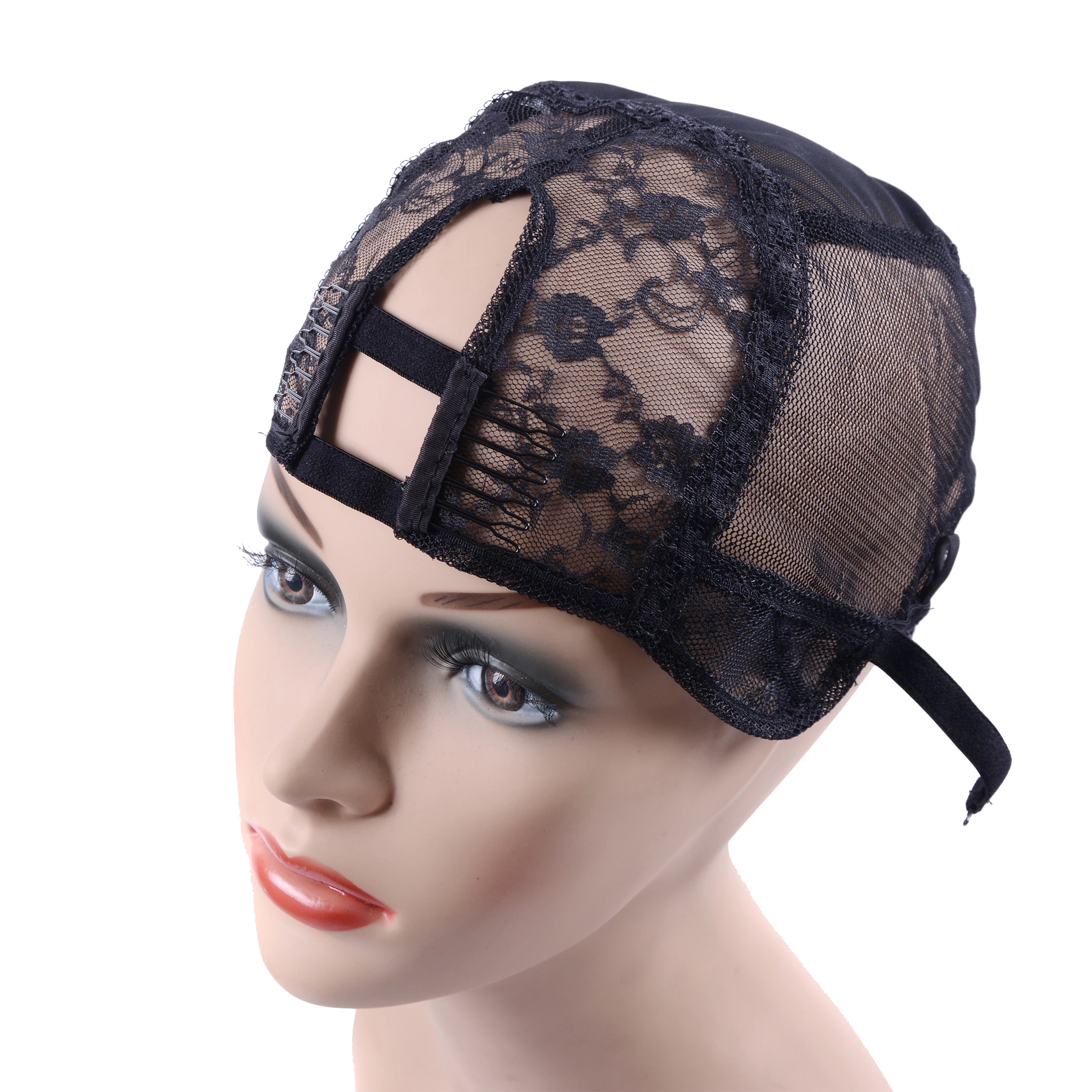 Gorro de Peluca de tejido en U, 2Clips, base interior para hacer extensiones de cabello, Color negro, tamaño S/M/L, 1 unidad