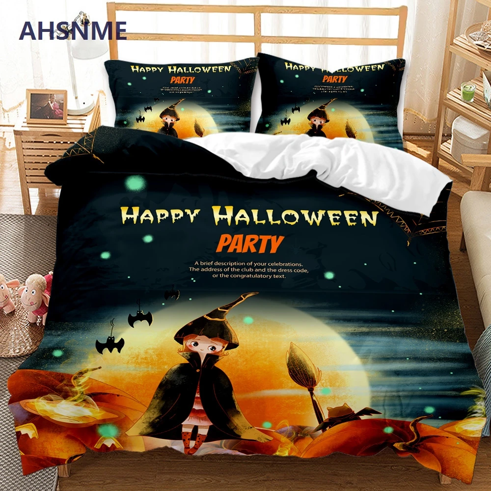 AHSNME Spider Pumpkin Skull Halloween Bedding Set Print Quilt Cover for King Queen Size Market can be customized pattern bedding