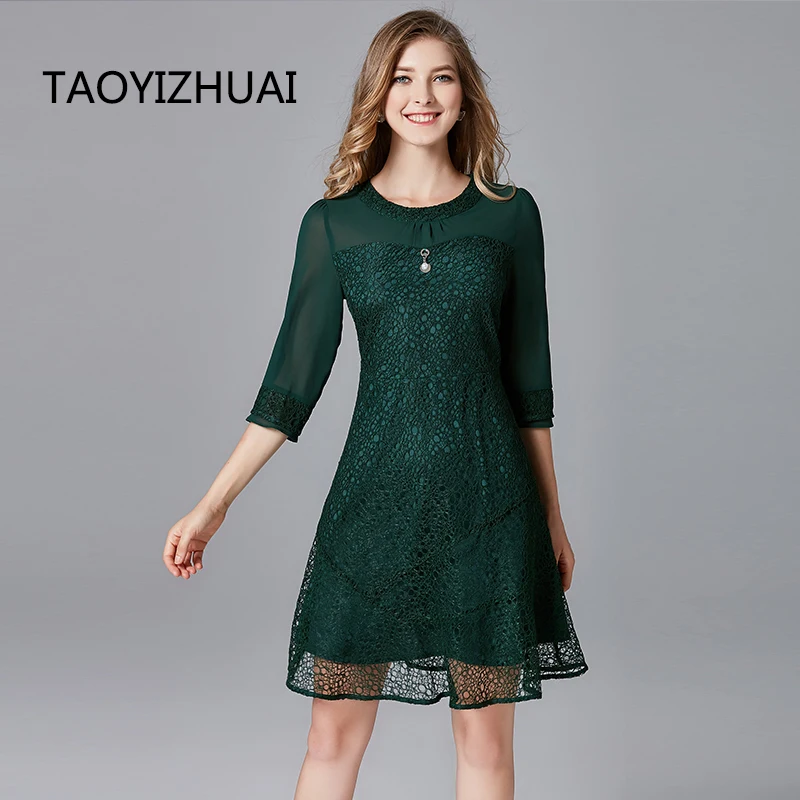 

TAOYIZHUAI new vintage style lace women dress a line above knee empire waist o neck party office elegant dress 14200