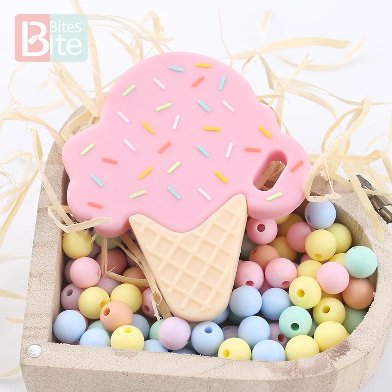 Bite Bites 1pc Silicone Ice Cream Teether BPA Free Silicone Accessory Nylon Rope Cream Chocolate Baby Shower Gift Baby Teether