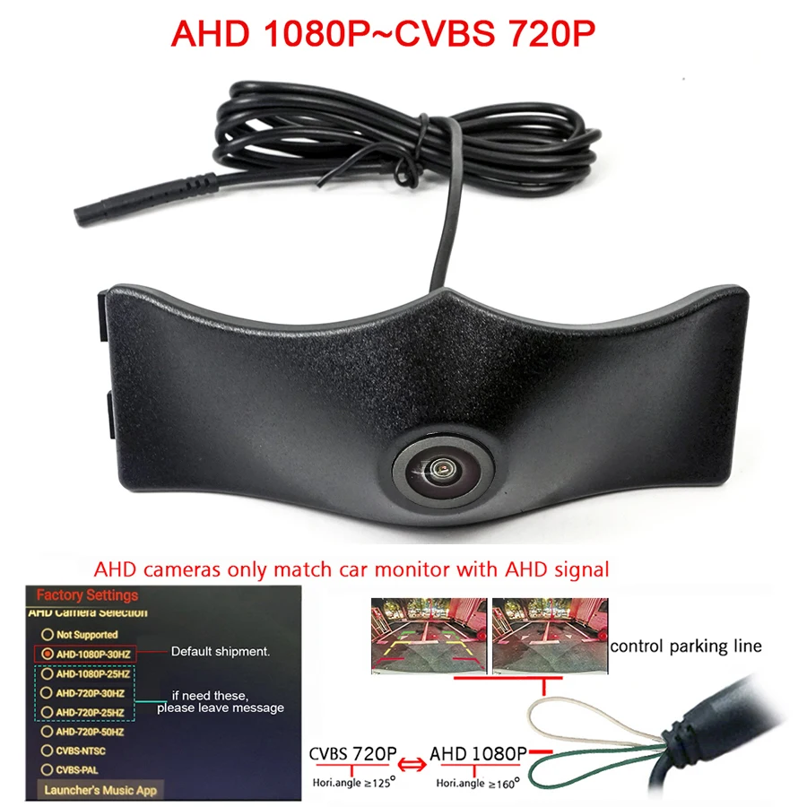 

180deg fisheye 1920*1080P AHD Car Front grille Camera for Audi A6L (quattro) 2018 A6L 2019 2020 front view camera CVBS 720P