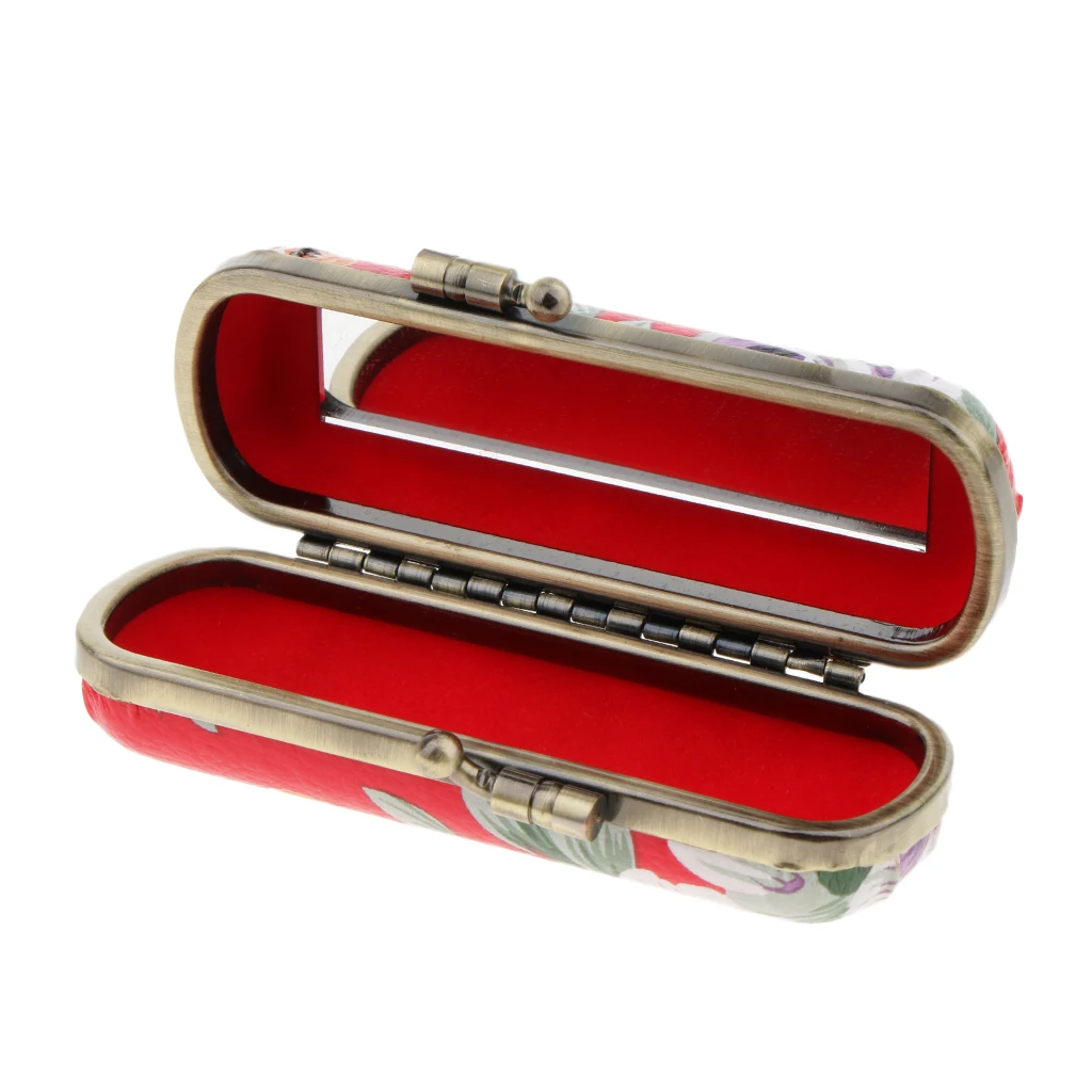 Leather Lipstick Box Lipstick Case with Mirror And Snap Fastener