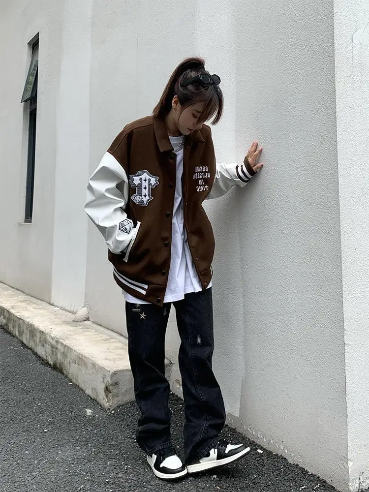 ICCLEK American Street Casual Pants Hip-hop Embroidery Pistol Jeans Men's Loose Straight High Waist Casual Trousers