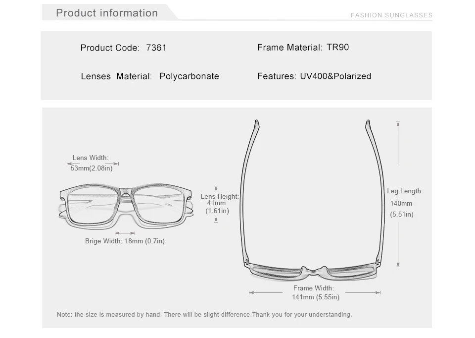 KINGSEVEN SQUARE Ultraleichte TR90-Sonnenbrille für Herren, polarisiert, Kat. 3, 1,1 mm dicke Linse, Sonnenbrille für Damen, Sportbrille – Detail 2