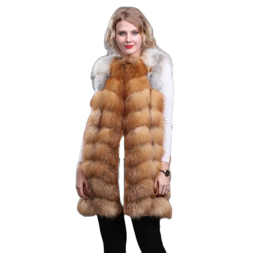 Damska kamizelka z naturalnego futra lisa rudego, kamizelki z prawdziwego futra lisa, prawdziwe futro, casual, ciepła, moda europejska, zima, nowość — zdjęcie 2