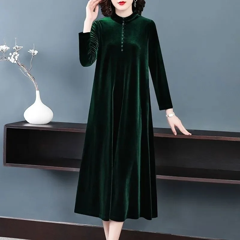 Female Jacket Gold Velvet New Dress 2022 Women Autumn Winter Noble Western Style Over-the-knee Long Dress Coat Trend