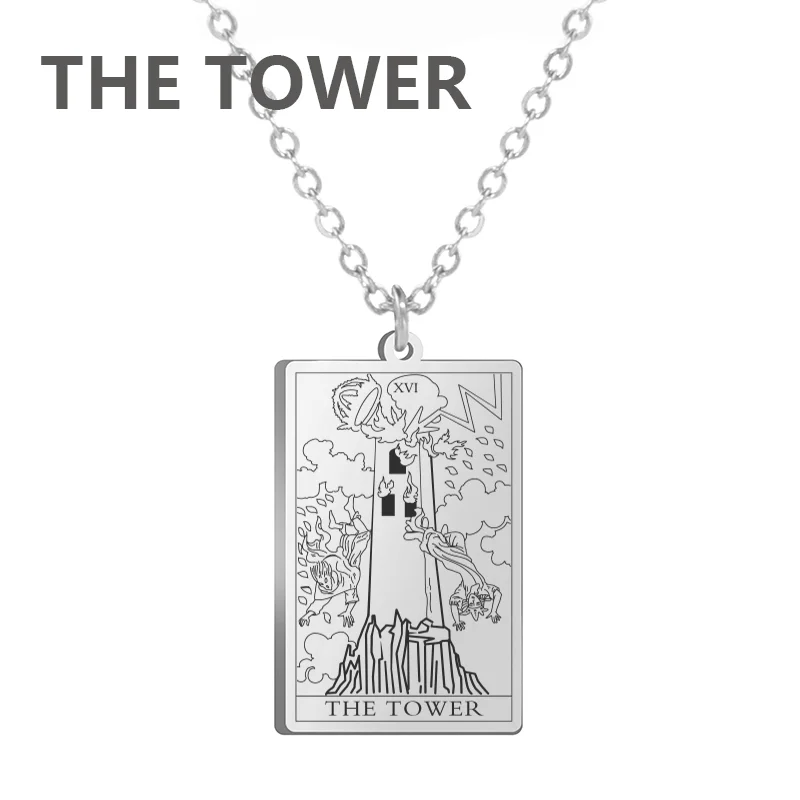 Dawapara Tarotkarten Halskette Damen Edelstahl Halskette Reichtum Amulett Klassisches Tarot Major Arcana Wahrsagerei Charm Schmuck