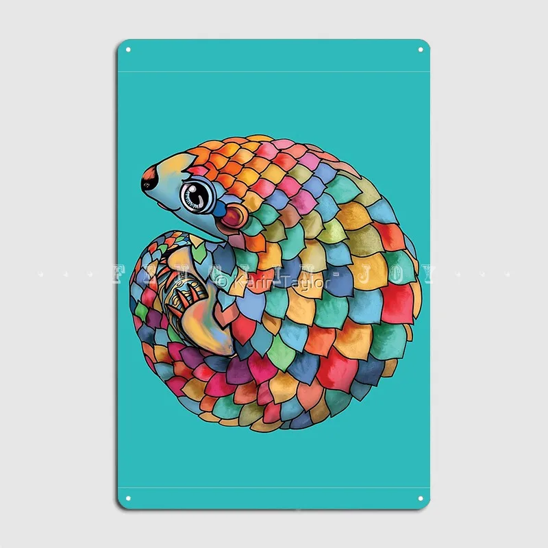 Rainbow Pangolin Metal Sign Wall Mural Mural Funny Wall Decor Tin Sign Posters