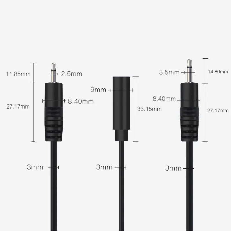 25cm 3.5mm/2.5mm mono stereo 4pole headphone jack audio aux cable