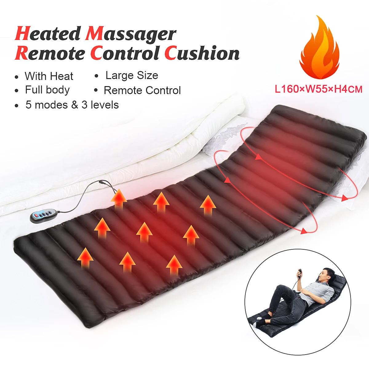 Electric Vibrator Massage Mat Mattress Full Body Heated Back Neck Massager Remote Control Cushion Sofa Bed Waist Cushion Mat