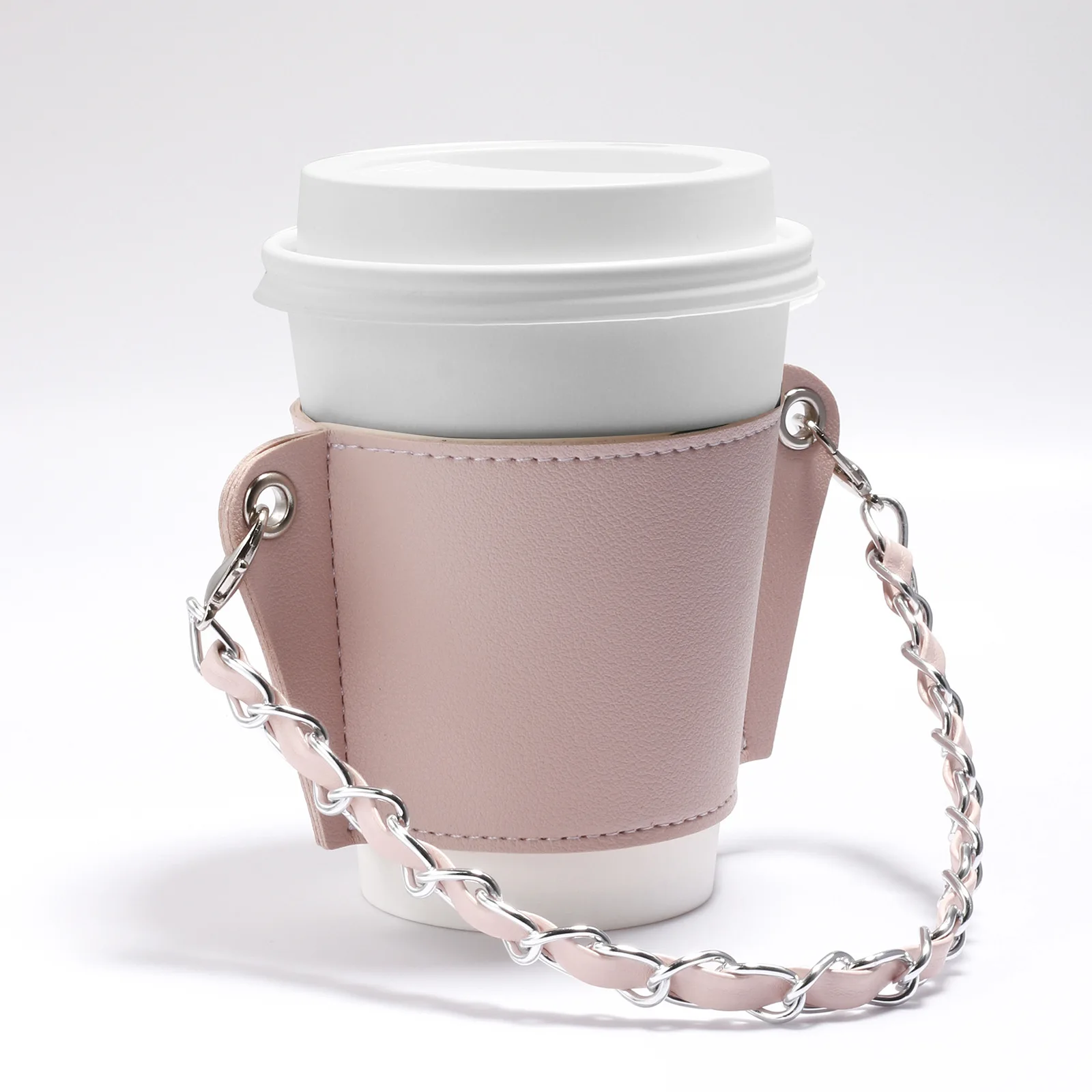 

Fashion Portable Coffee Cup Holder Water bottle Leather Case Eco-friendly Chain Bottle Cover For Travel