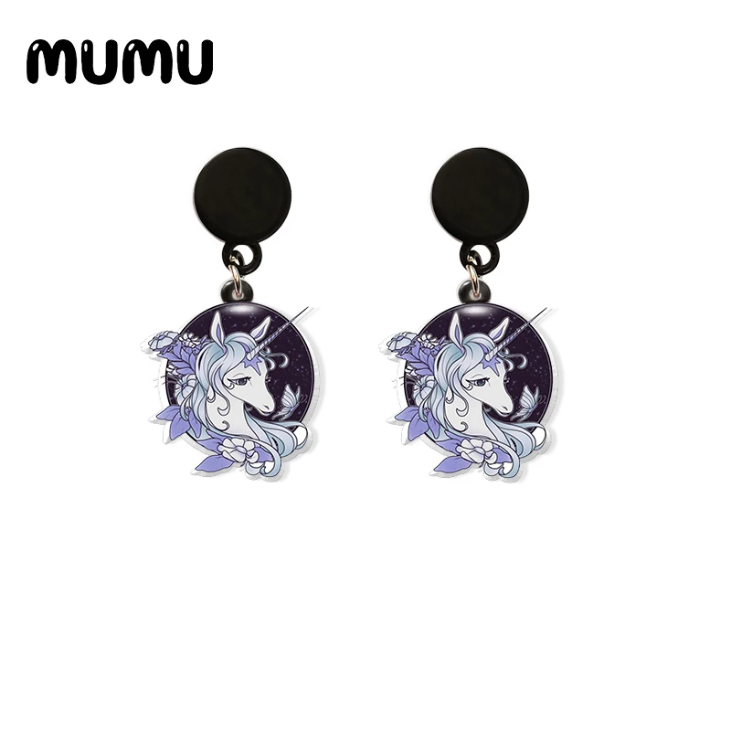 2020 New Unicorn Drop Earring Horse Acrylic Earrings Resin Epoxy Handmade Jewelrys Gifts Girl