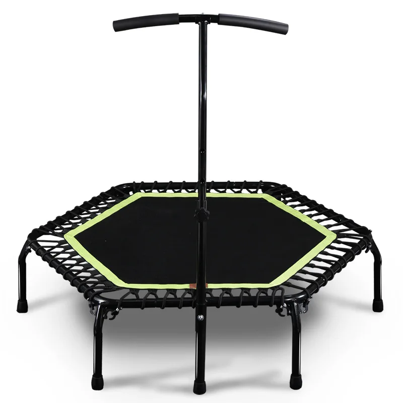 Trampoline with Adjustable Handrail for Indoor GYM Jump Sports Adults Kids Safety,45inch Hexagonal Muted Fitness