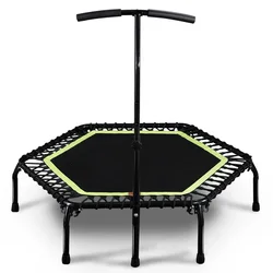 Trampoline with Adjustable Handrail for Indoor GYM Jump Sports Adults Kids Safety,45inch Hexagonal Muted Fitness