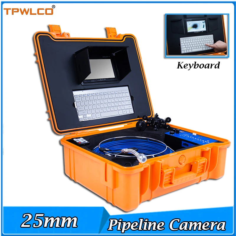 

7" Screen 20m Fiberglass Cable DVR Recording Pipe Drain Sewer Camera 25mm HD Industry Endoscope Inspection System With Keyboard