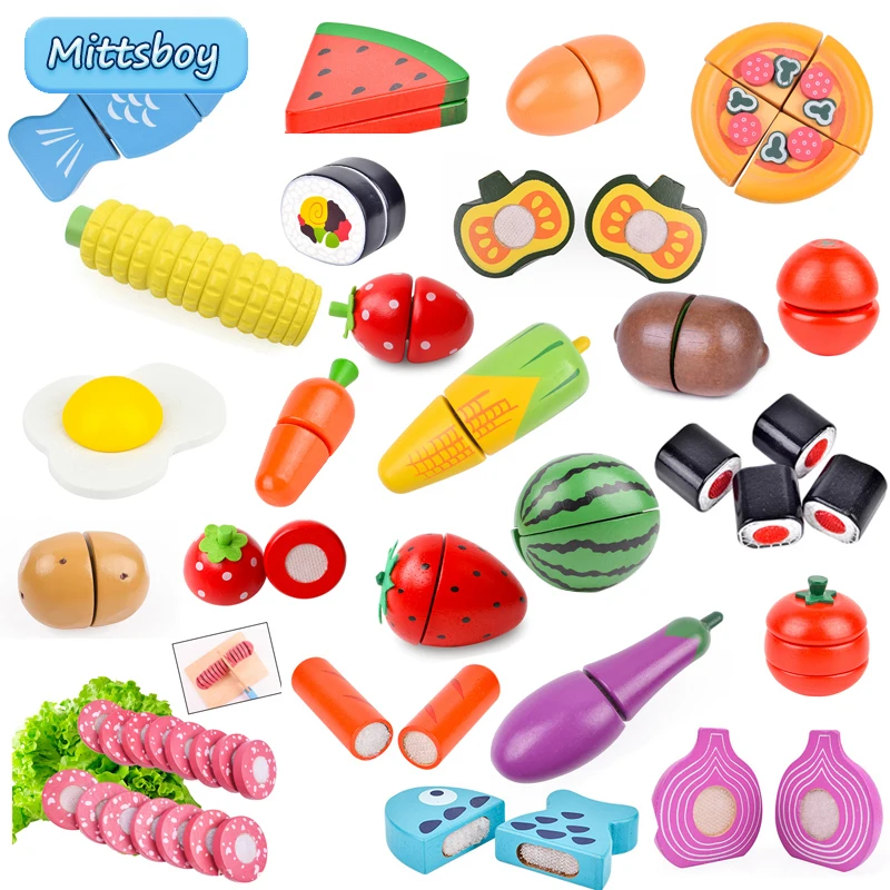 1Pcs Simulation Kitchen Cut Fruit Toys Paste Wooden Toy Chechele Food Fruit Vegetable Educational Toys Puzzle for Children Gifts