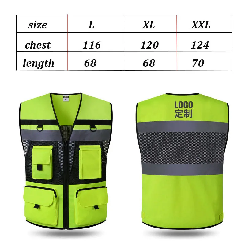 Hi Vis เสื้อกั๊กสะท้อนแสงตาข่ายฤดูร้อนเสื้อกั๊ก Waistcoat เสื้อกั๊ก Mulit กระเป๋า Cargo Workwear ผู้ชายปกป้องคำเตือนเสื้อกั๊ก