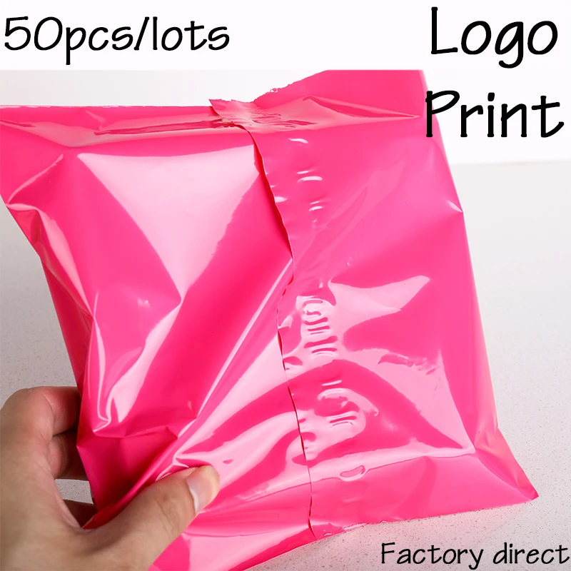 50Pcs print Courier Bags Pink Self-Seal Adhesive Storage Bag Plastic Poly Envelope Mailer Postal Mailing Bags Customizing logo