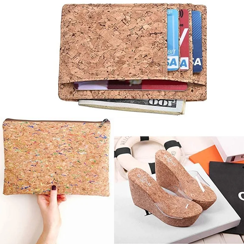 Natural Cork Wood Leather Fabric 0.5mm Thin Soft Lightweight Fabric Craft Handbag Wallet Shoe Meterial DIY Craft (Colorful Wood)