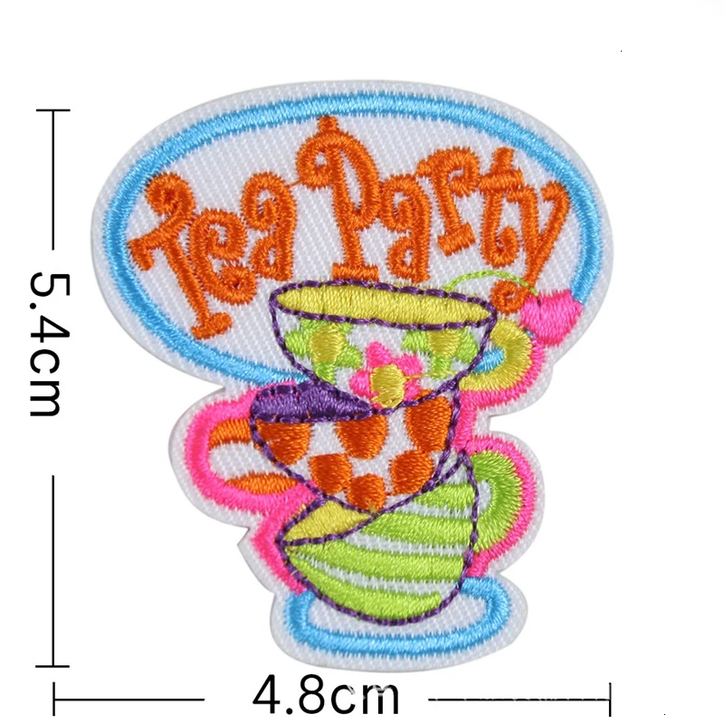 Fine Embroidered Badges Colors Tea Party Patches 3D Children Clothes Appliques Diy Back Rubber Fun Sewing Machine Badges