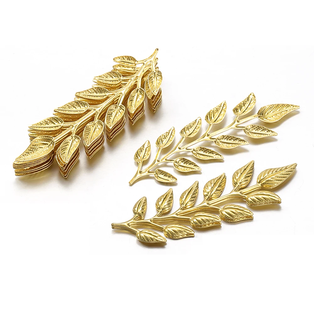 20 Stück Gold Matal Leaf Charm 19x64mm Anhänger für Haarstäbchen Zubehör für Schmuckherstellung Halskette Erkenntnisse Handarbeit DIY